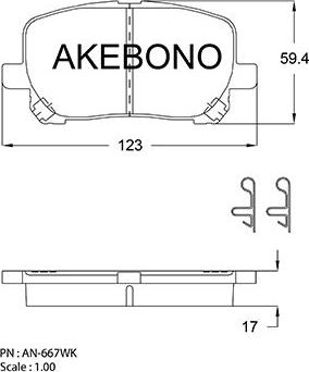 Akebono AN-667WK - Тормозные колодки, дисковые, комплект autospares.lv