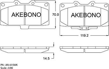 Akebono AN-615WKE - Тормозные колодки, дисковые, комплект autospares.lv