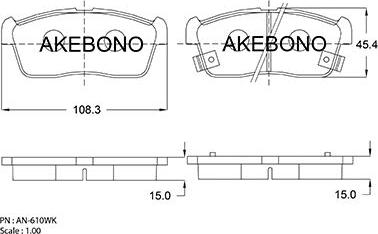 Akebono AN-610WK - Тормозные колодки, дисковые, комплект autospares.lv