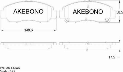 Akebono AN-613WK - Тормозные колодки, дисковые, комплект autospares.lv