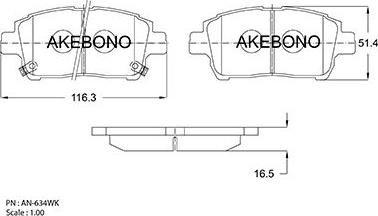 Akebono AN-634WK - Тормозные колодки, дисковые, комплект autospares.lv