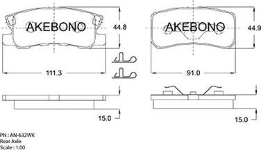 Akebono AN-632WK - Тормозные колодки, дисковые, комплект autospares.lv