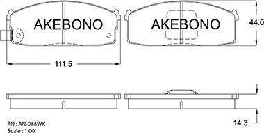 Akebono AN-088WKE - Тормозные колодки, дисковые, комплект autospares.lv