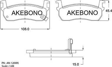 Akebono AN-120WK - Тормозные колодки, дисковые, комплект autospares.lv