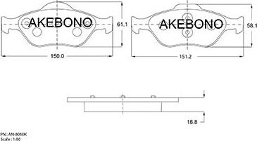 Akebono AN-8060K - Тормозные колодки, дисковые, комплект autospares.lv