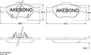 Akebono AN-8060WK - Тормозные колодки, дисковые, комплект autospares.lv