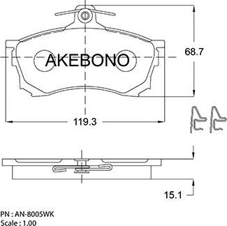 Akebono AN-8005WK - Тормозные колодки, дисковые, комплект autospares.lv