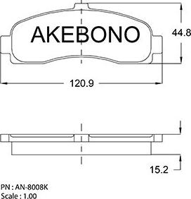 Akebono AN-8008K - Тормозные колодки, дисковые, комплект autospares.lv