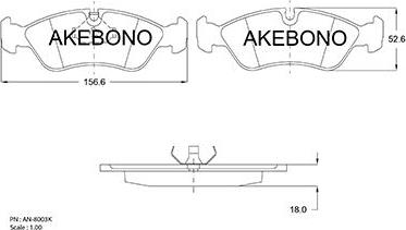 Akebono AN-8003K - Тормозные колодки, дисковые, комплект autospares.lv