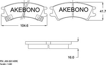 Akebono AN-8014WK - Тормозные колодки, дисковые, комплект autospares.lv