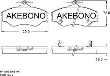 Akebono AN-8018WK - Тормозные колодки, дисковые, комплект autospares.lv