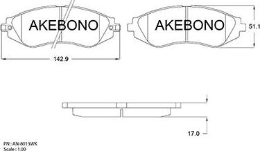 Akebono AN-8013WK - Тормозные колодки, дисковые, комплект autospares.lv