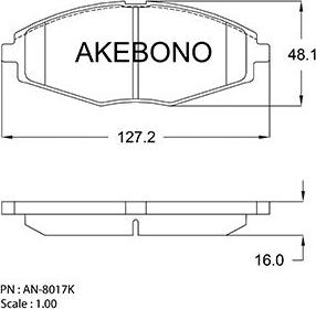 Akebono AN-8017K - Тормозные колодки, дисковые, комплект autospares.lv