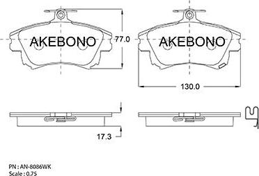 Akebono AN-8086WK - Тормозные колодки, дисковые, комплект autospares.lv