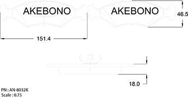 Akebono AN-8032KE - Тормозные колодки, дисковые, комплект autospares.lv