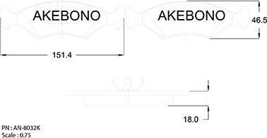 Akebono AN-8032K - Тормозные колодки, дисковые, комплект autospares.lv