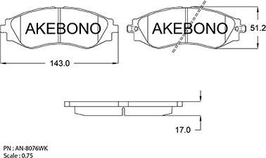 Akebono AN-8076WK - Тормозные колодки, дисковые, комплект autospares.lv