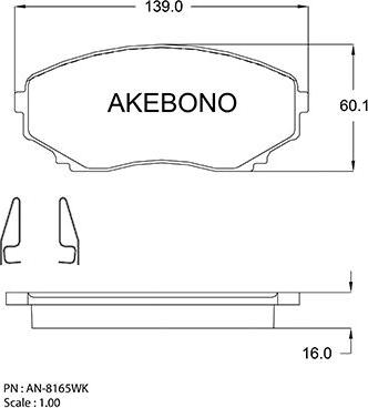 Akebono AN-8165WK - Тормозные колодки, дисковые, комплект autospares.lv