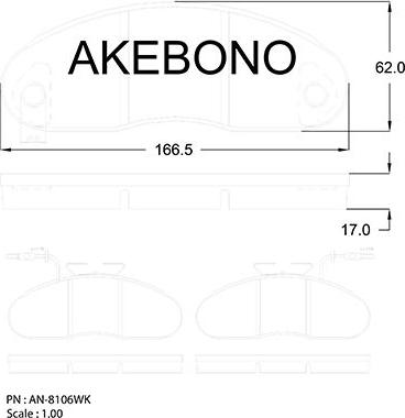 Akebono AN-8106WK - Тормозные колодки, дисковые, комплект autospares.lv