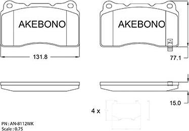 Akebono AN-8112WK - Тормозные колодки, дисковые, комплект autospares.lv