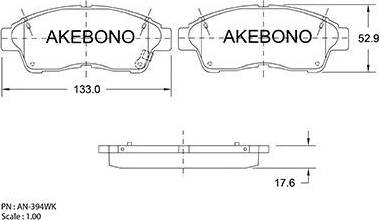 Akebono AN-394WK - Тормозные колодки, дисковые, комплект autospares.lv