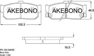 Akebono AN-346WK - Тормозные колодки, дисковые, комплект autospares.lv