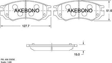 Akebono AN-350SK - Тормозные колодки, дисковые, комплект autospares.lv