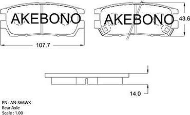 Akebono AN-366WK - Тормозные колодки, дисковые, комплект autospares.lv