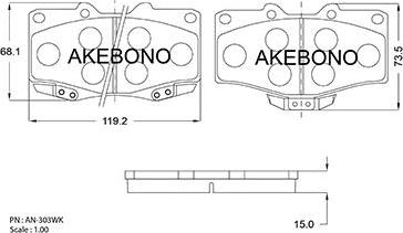 Akebono AN-303WKE - Тормозные колодки, дисковые, комплект autospares.lv