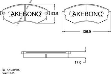 Akebono AN-319WKE - Тормозные колодки, дисковые, комплект autospares.lv