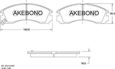 Akebono AN-313WKE - Тормозные колодки, дисковые, комплект autospares.lv