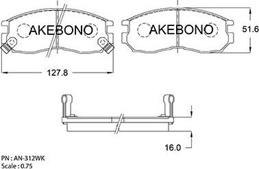 Akebono AN-312WK - Тормозные колодки, дисковые, комплект autospares.lv