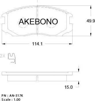 Akebono AN-317WK - Тормозные колодки, дисковые, комплект autospares.lv