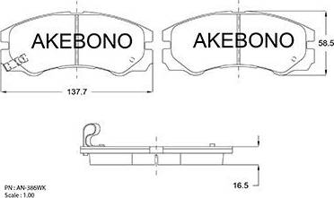 Akebono AN-386WK - Тормозные колодки, дисковые, комплект autospares.lv