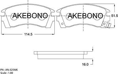 Akebono AN-325WKE - Тормозные колодки, дисковые, комплект autospares.lv