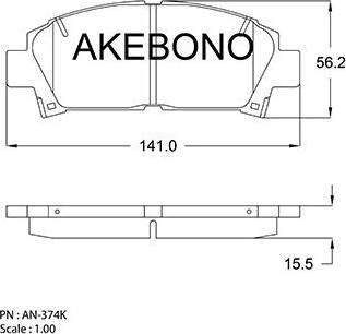 Akebono AN-374K - Тормозные колодки, дисковые, комплект autospares.lv