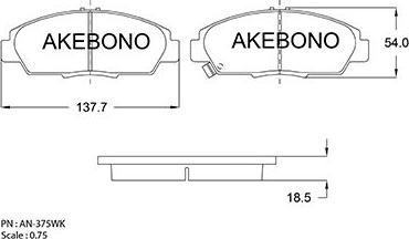 Akebono AN-375WKE - Тормозные колодки, дисковые, комплект autospares.lv