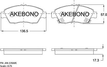 Akebono AN-376WKE - Тормозные колодки, дисковые, комплект autospares.lv