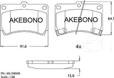 Akebono AN-298WKE - Тормозные колодки, дисковые, комплект autospares.lv