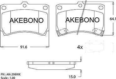 Akebono AN-298WK - Тормозные колодки, дисковые, комплект autospares.lv