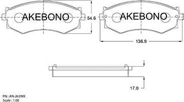 Akebono AN-262WK - Тормозные колодки, дисковые, комплект autospares.lv