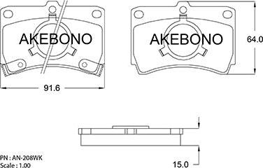 Akebono AN-208WKE - Тормозные колодки, дисковые, комплект autospares.lv