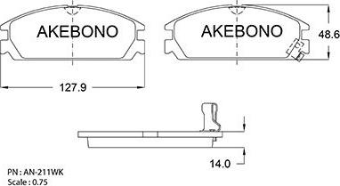 Akebono AN-211WK - Тормозные колодки, дисковые, комплект autospares.lv