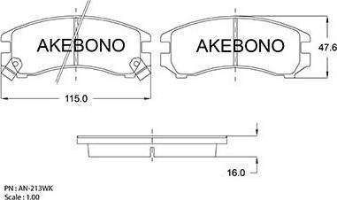 Akebono AN-213WK - Тормозные колодки, дисковые, комплект autospares.lv