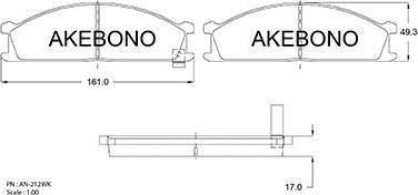 Akebono AN-212WK - Тормозные колодки, дисковые, комплект autospares.lv