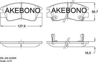 Akebono AN-233WK - Тормозные колодки, дисковые, комплект autospares.lv