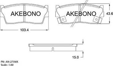 Akebono AN-273WK - Тормозные колодки, дисковые, комплект autospares.lv