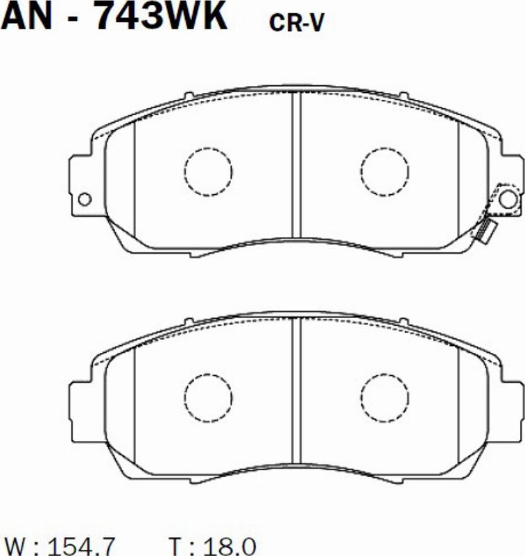 Akebono AN-743WK - Тормозные колодки, дисковые, комплект autospares.lv