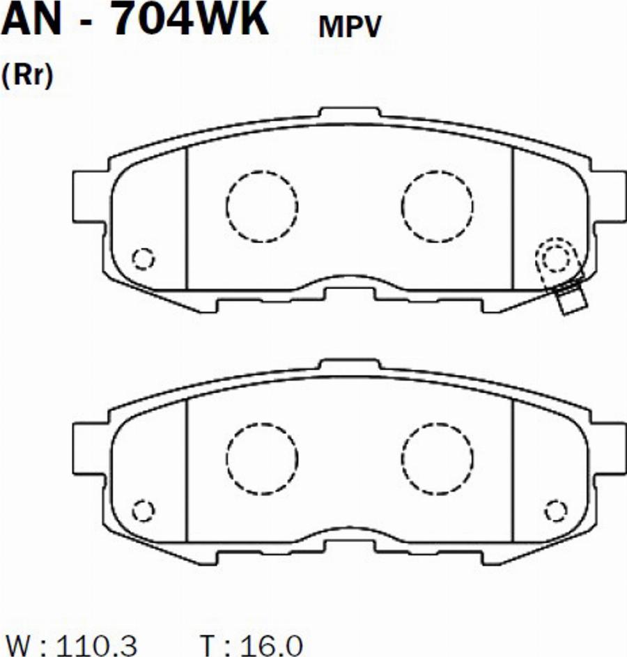 Akebono AN704WK - Тормозные колодки, дисковые, комплект autospares.lv