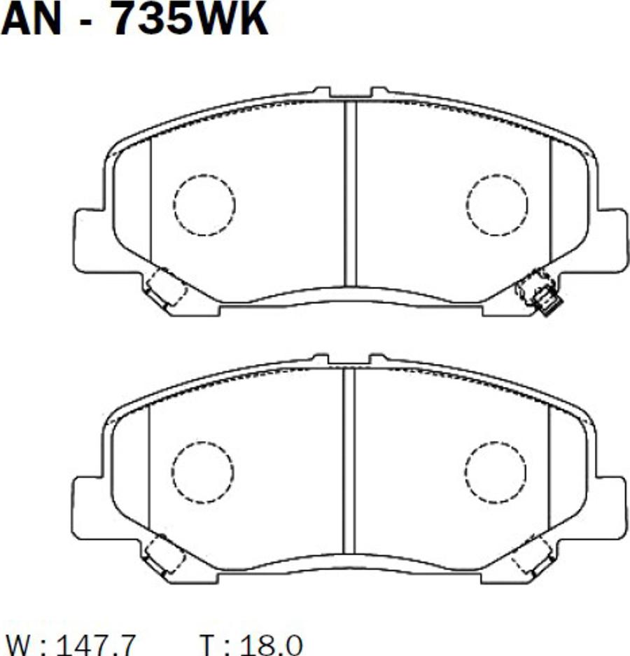 Akebono AN-735WK - Тормозные колодки, дисковые, комплект autospares.lv